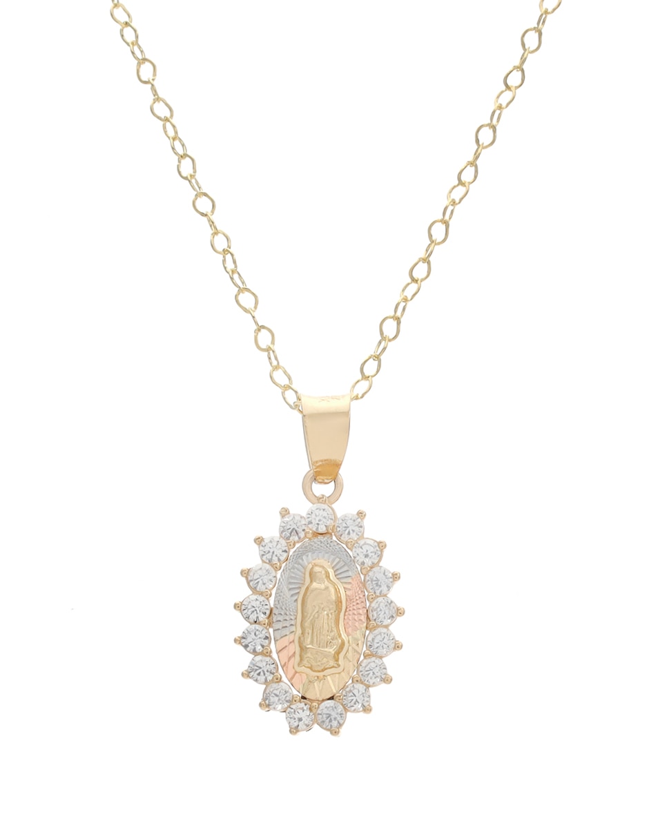 Collar con dije ovalado de oro 14 K